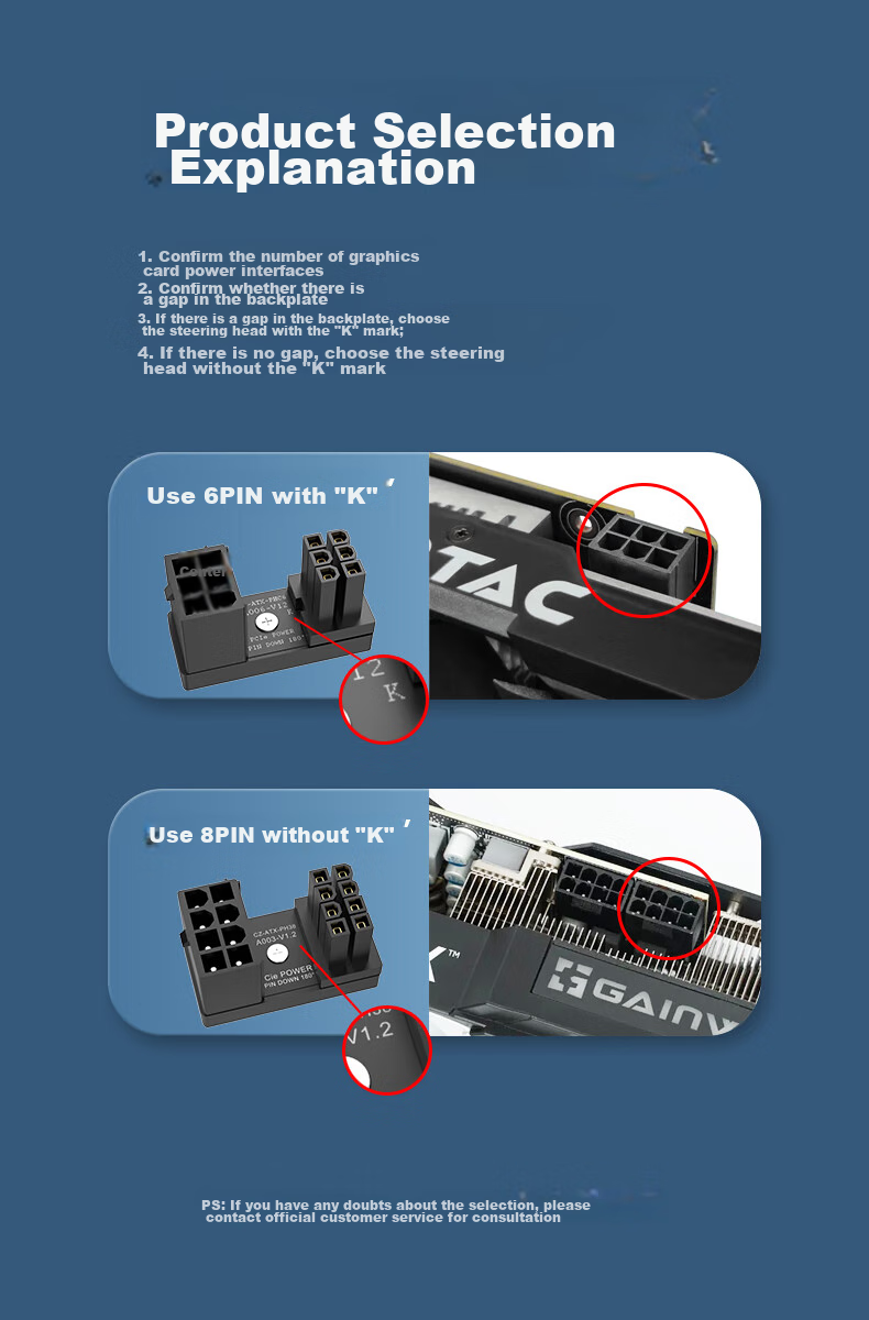 JEYI Graphics Card Power Supply Connector, 6-Pin without Cutout, Graphics Card Power Cable Adapter, Graphics Card Power Cable Management Tool 4
