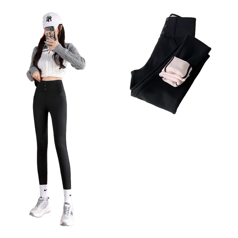 LangSha Leggings for Women, High-Waisted Tummy Control Butt-Lifting Shark Pants, Elastic Slim-Fit Ankle-Length with Three Velcro Straps for Autumn And Winter Outerwear