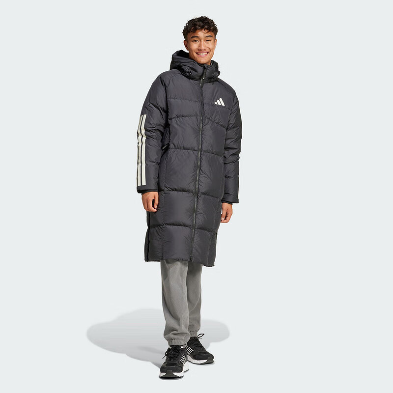 Adidas Men's Clothing, Warm Long Winter Coat, Three-Striped Casual Hooded down Jacket, JG3840 L