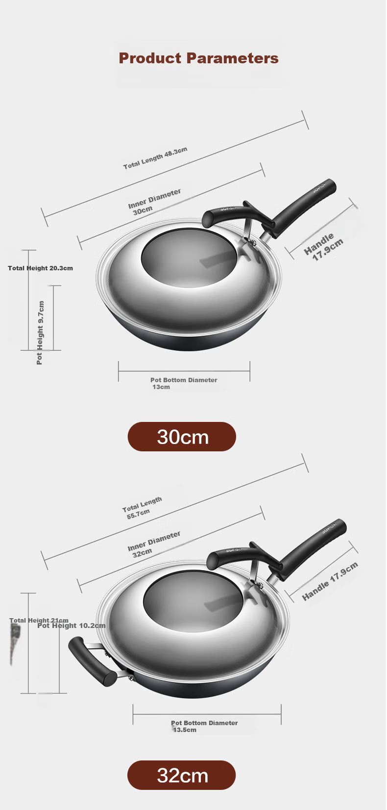SUPOR Titanium Ceramic Non-Stick Health Pan, Flat Bottom Wok, Frying Pan, 30cm, Compatible with Induction Cookers, Easy to Clean, Low Smoke 10