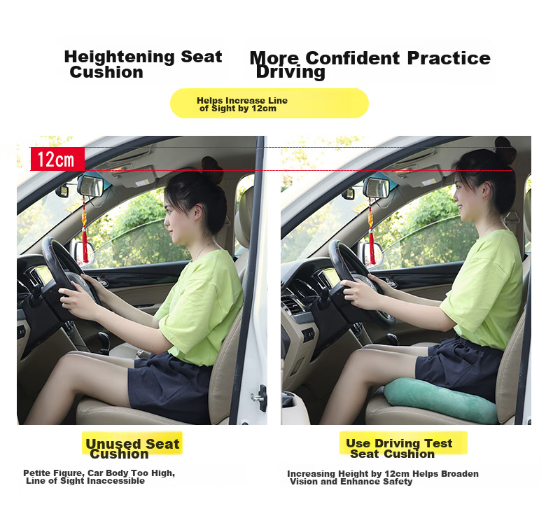 Huashi Car Seat Cushion Height-Increasing Pad, Driving Practice Seat Cushion for Short People, Female Driver Exam Seat Cushion, All-Season Universal 4