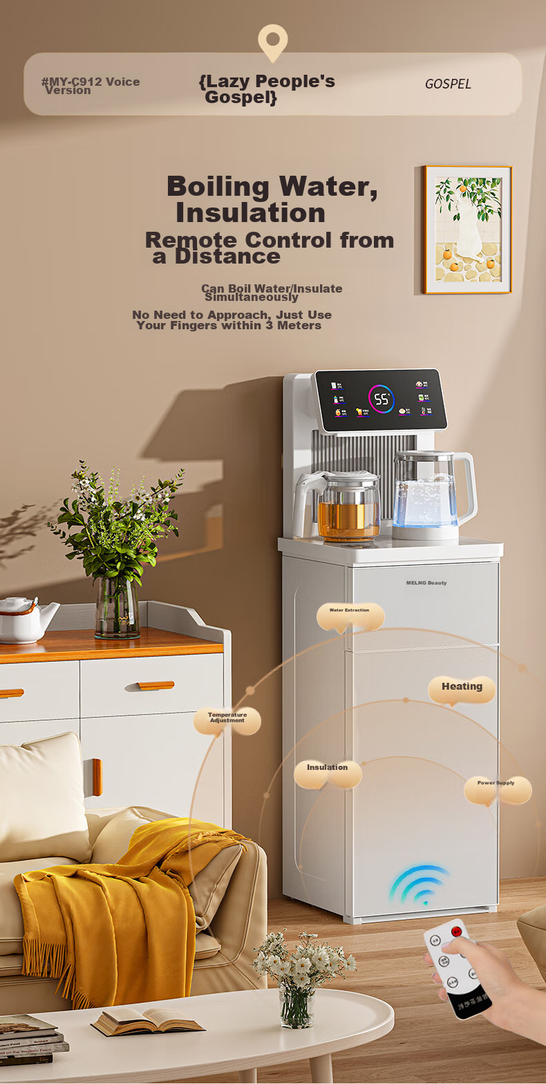 MeiLing Tea Bar Machine, High-End Smart Voice-Controlled Standing Water Dispenser with Bottom-Placed Water Tank, Automatic Hot And Cold Model MY-C912 (Voice Control Version), White 10