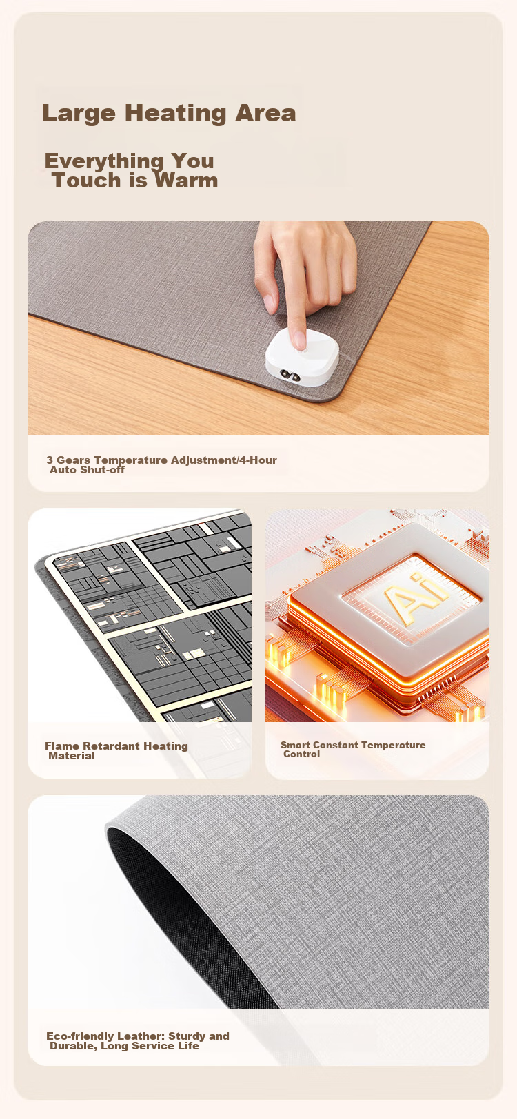 JD Original Smart Partition Heating Desk Pad, Office And Student Mouse Pad with Heat, Safe And Waterproof Desk Mat, 80cm Wide 4