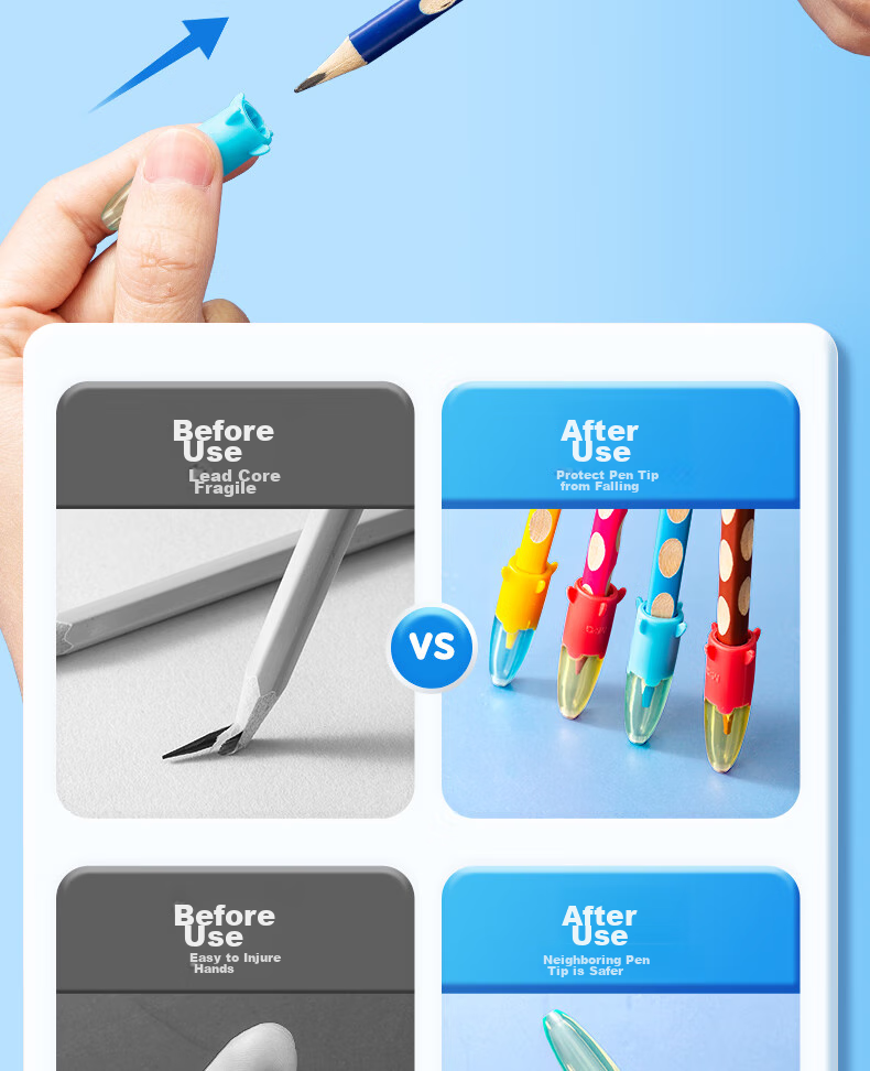 M&G Rocket Pencil Caps, Silicone Thick And Thin Pencil Barrel Universal Pen Covers, Pencil Extenders, School Supplies, Pack of 5, ABT984F4 8