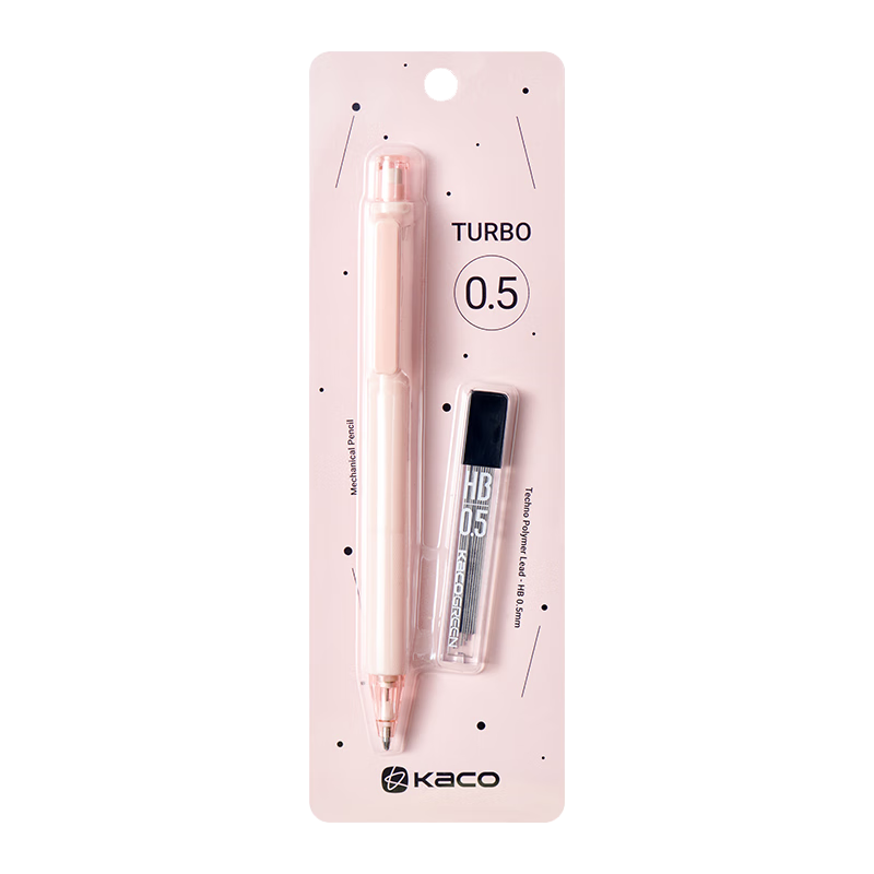KACO Automatic Pencil for Students' Drawing, Mechanical Pencil, Soft Pink, 0.5mmHB, with Card Holder (1 Pencil + 1 Box of Lead Refills)