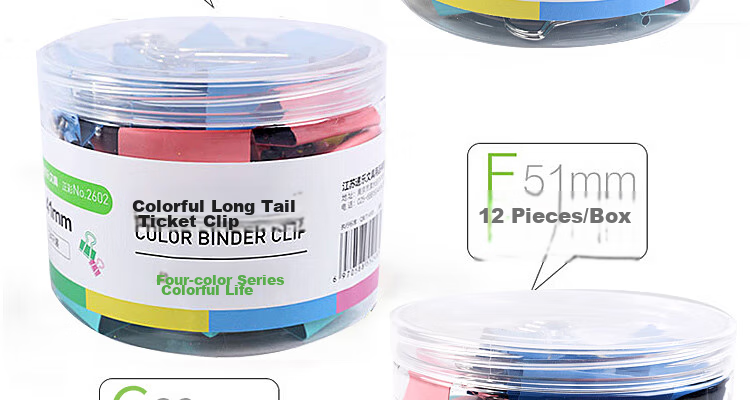 DiLe Premium Series, 24 Pieces, 41mm Colorful Long Tail Clips, Metal Bill Clips, Binder Clips, Office Stationery, Large Size 2644 6