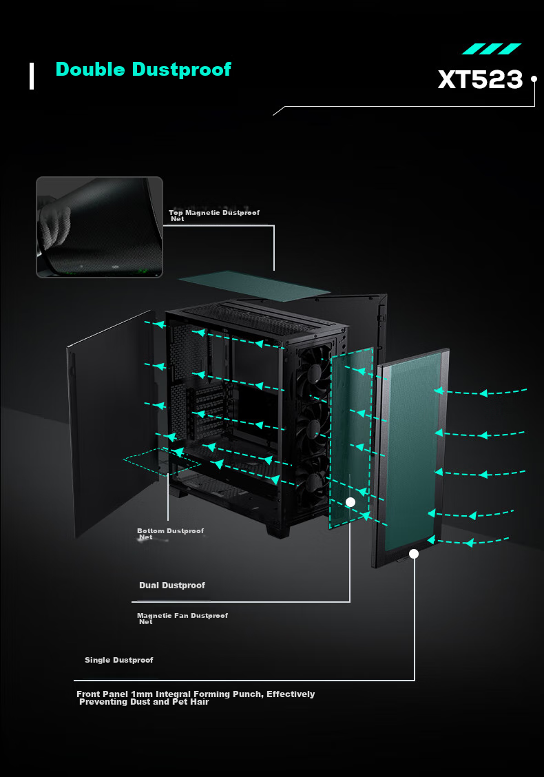 PHANTEKS XT523 Black Mid-Tower Desktop Computer Office ATX Motherboard Case (With 3x 140mm Fans / Mesh Panel / Efficient Cooling / 360mm Water Cooling Support / 5070) 8