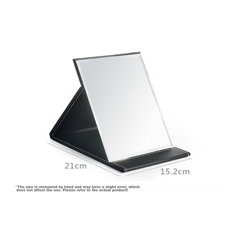 HOUYA Large Desktop Makeup Mirror, Freestanding Foldable Portable PU Mirror for Travel, Dorm Bathroom Table Dressing Mirror