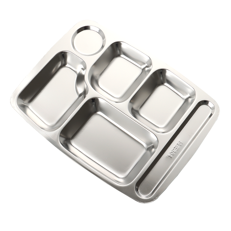 BJ 304 Stainless Steel Divided Plate, Adult Lunch Box with Six Compartments, Thickened Student Fast Food Tray LY-245