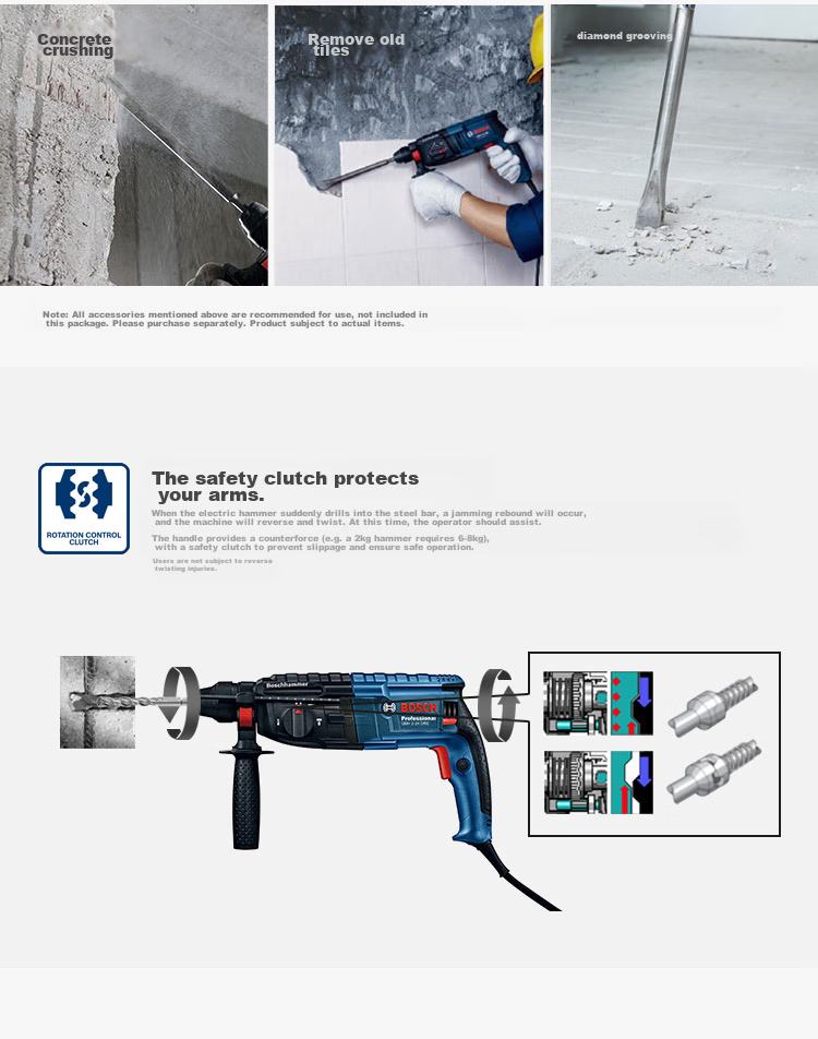 BOSCH Electric Hammer, Drill And Pick Three-In Lightweight Multi-Function Electric Hammer Tool Box, 2 Kg, GBH 2-24 DRE 11
