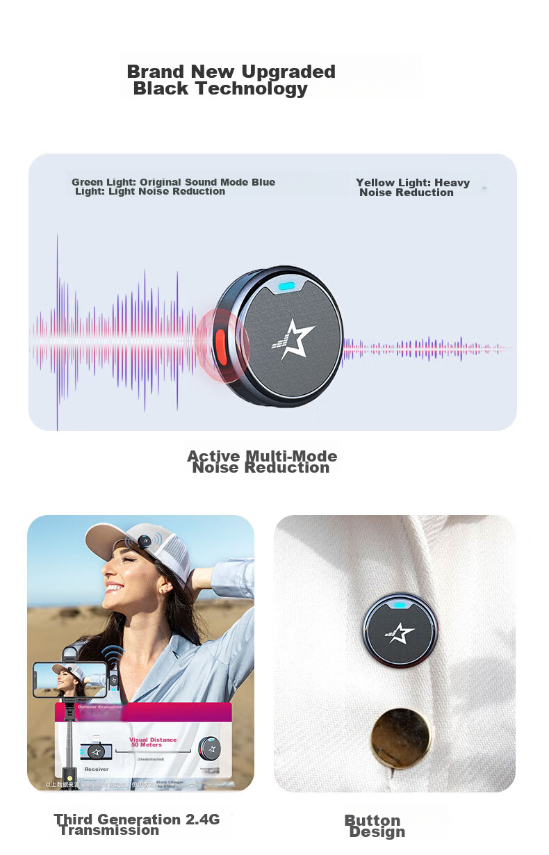 Xingchang V2 Wireless Lavalier Microphone, Charging Case, Audio Recording Device, Clip-On Outdoor Noise-Cancelling Microphone for Live Streaming [One to One Android Version] 2