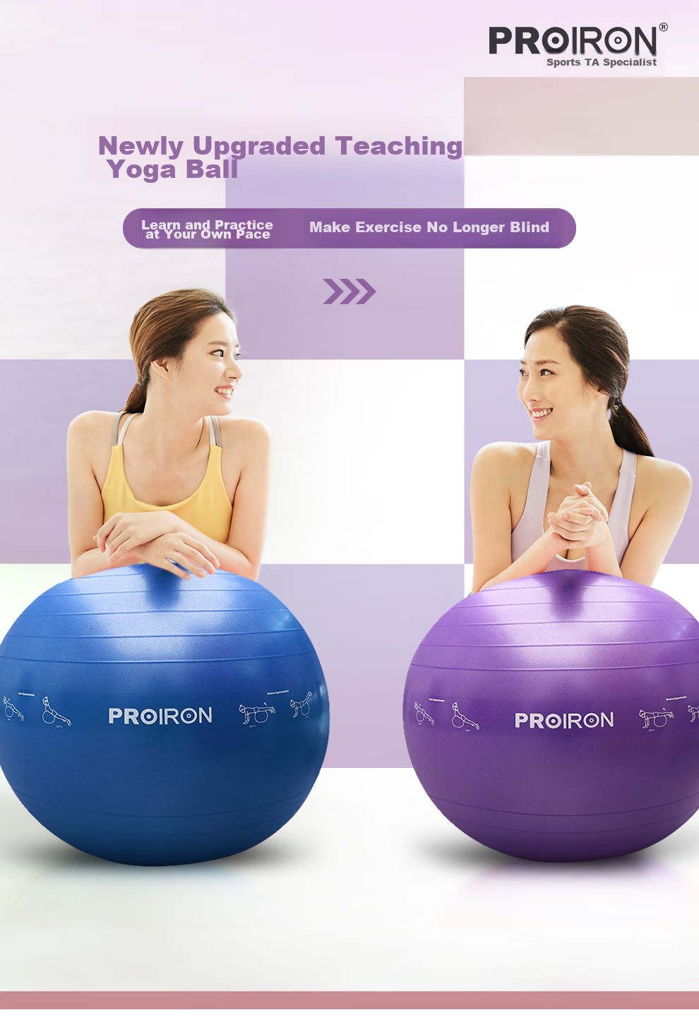 PROIRON Puli'ai Yoga Ball, Thickened Anti-Burst Fitness Ball for Adults, Large Balance Ball, 65cm Elegant Gray 1