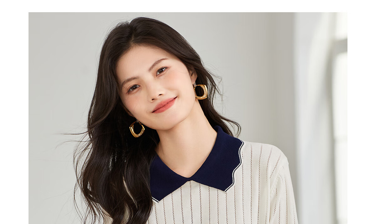 Taxiang Women's Short-Sleeve T-Shirt, Doll Collar Thin Knit Top, Summer Women's T-Shirt, Contrasting Color Top, T144T1629 4