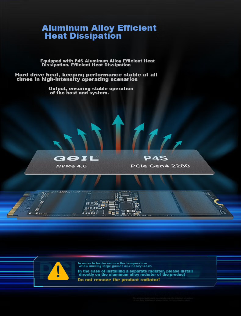 GEIL Jinbang 1TB SSD, M.2 Interface (PCIe 4.0 X4), NVMe SSD Gaming High-Performance Version, High-Speed 7450MB/S, P4S Series 10