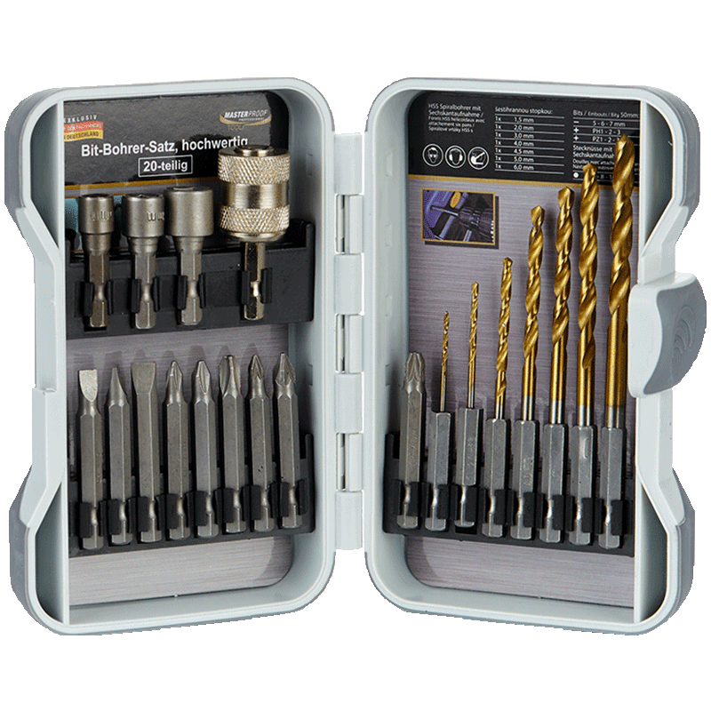 MASTERPROOF Electric Drill Bit Set, Pistol Grip Drill 6.35mm Hexagon Titanium-Coated Twist Drill Bits, Power Screwdriver, Woodworking Hole Cutter