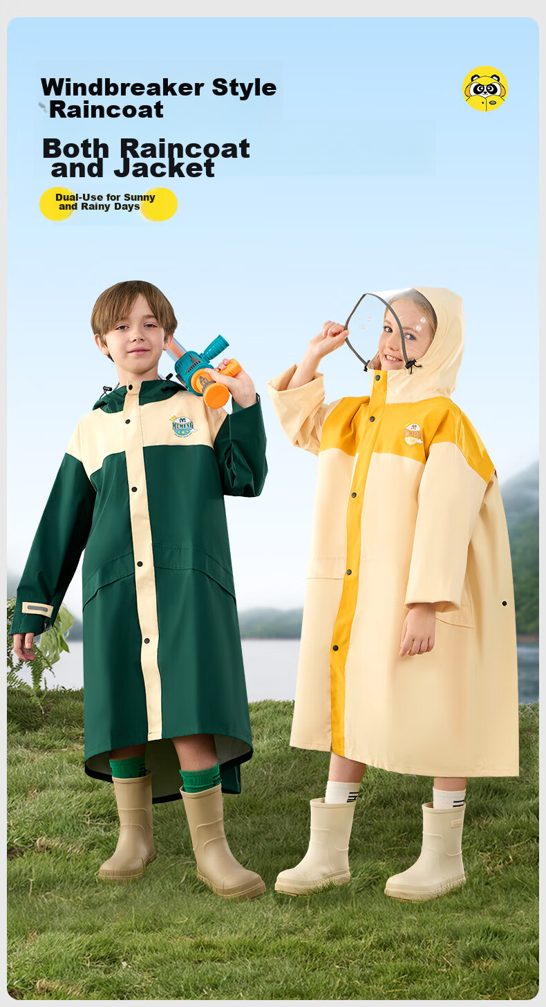 Moremerry Children's Raincoat for Boys And Girls with Backpack Space, Waterproof Breathable Baby Fashion Windbreaker Style Rain Poncho, Almond Yellow, 3XL 4