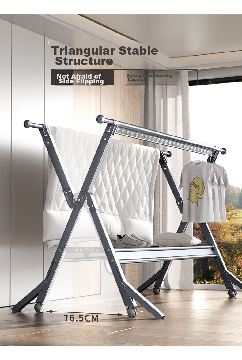 HKG Folding Aluminum Alloy Clothes Drying Rack, Extendable Indoor Balcony Household Laundry Hanger for Clothes And Quilts 8