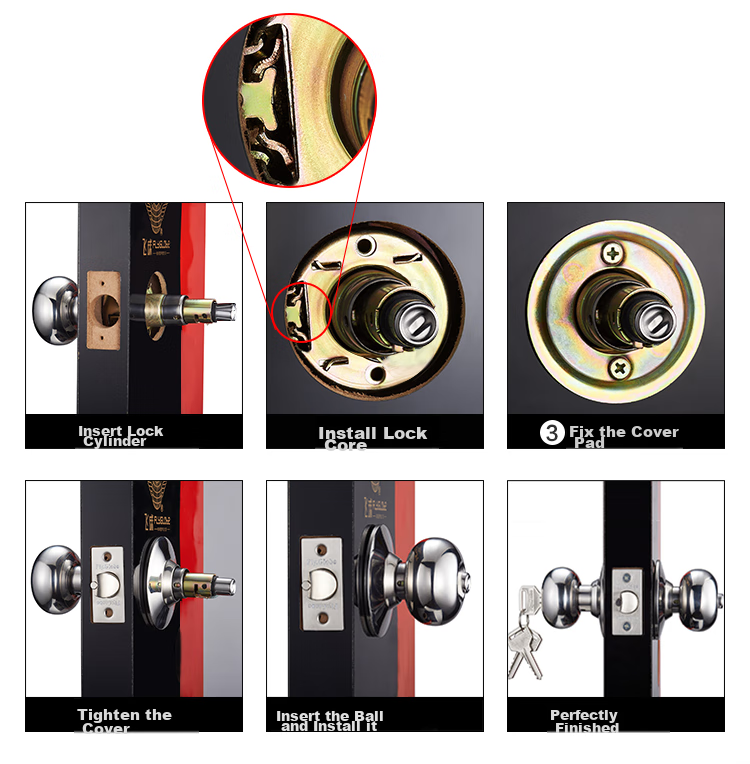 Fly.Globe Spherical Lock, Indoor Bedroom Door Lock, Single Latch Handle Lock, Double Latch Universal Model FQ-202SB 17