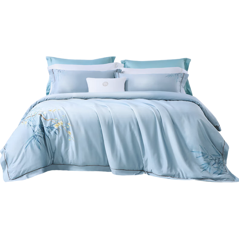 FUANNA Home Textiles, 60s Long-Staple Cotton Four-Piece Bedding Set, Pure Cotton Sateen Bedding, Double Duvet Cover for 1.5-Meter Bed (203*229cm)