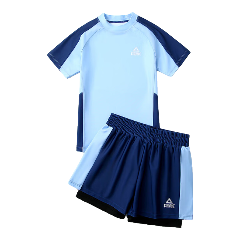 PEAK Children's Swimwear, Boys' Two-Piece Set, for Chubby Kids And Teenagers, Double-Layer Swim Shorts Set, Size 140