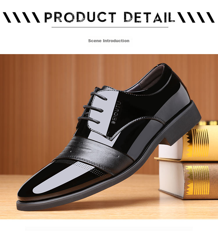 BEIOUTU Leather Shoes for Men, Business Formal Shoes, British Style Low-Cut Lace-Up Patent Leather Wedding Shoes, 2813 Black, Size 42 7
