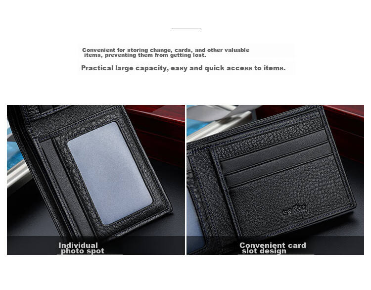 Goldlion Men's Wallet, Short Bifold Leather Wallet with Multiple Card Slots, Wooden Gift Box Billfold, Birthday Gift 8