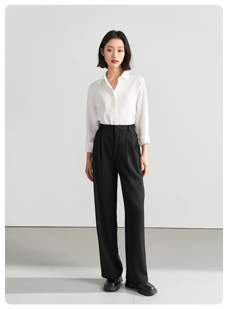 Bodexiaojie Women's Suit Pants, Formal Wear, Interview Attire, Petite Straight-Leg Wide-Leg Professional Draping Casual Black Trousers 14