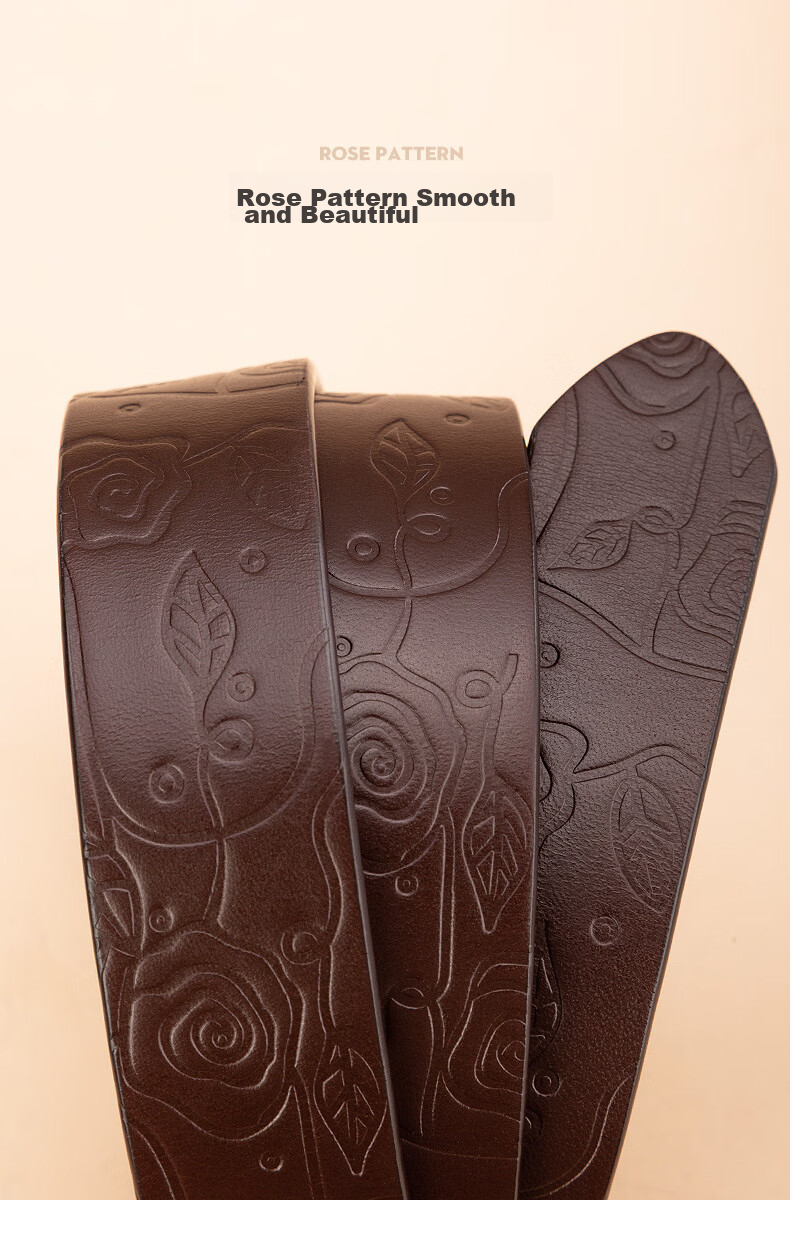 Cattlesboss Women's Leather Belt, Vintage Carved Buckle, Versatile Waistband, 5333 Dark Brown, 105cm 10