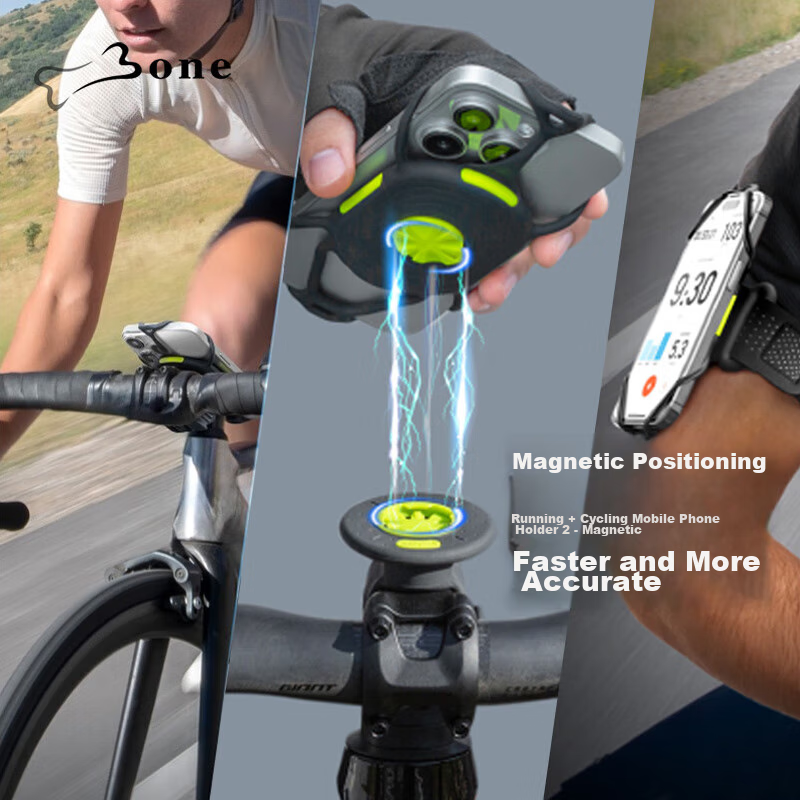 Bone Road Bike Phone Mount, Magnetic Quick-Release, Cycling Navigation Bracket, Silicone Shock-Absorbing, Compatible with Garmin Bike Computers