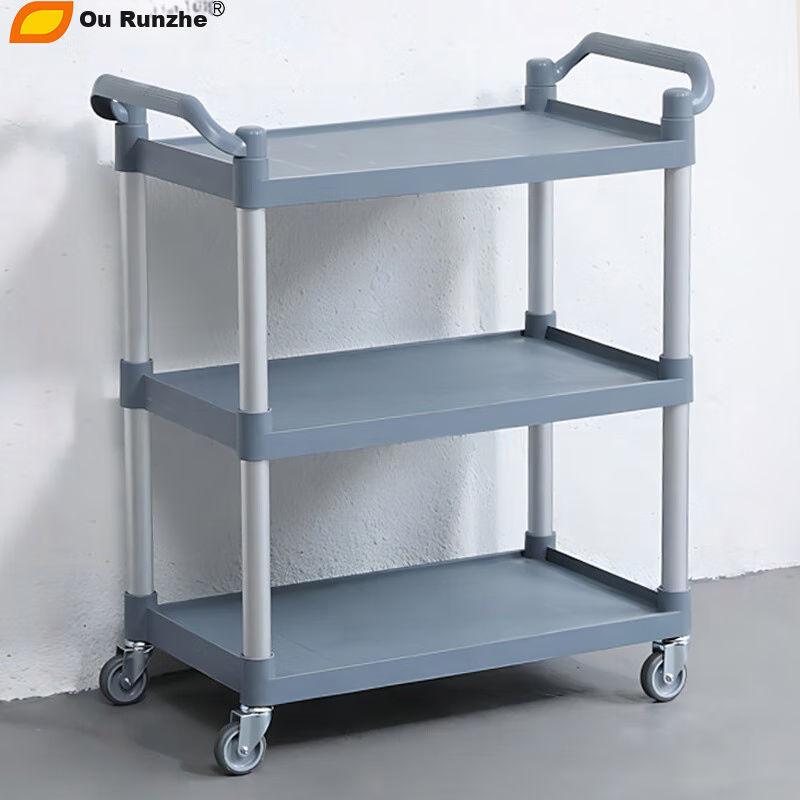 Ourunzhe Food Delivery Cart, Dish Collection Cart, Hotel Restaurant Dining Cart, Small Push Cart, Hand-Pushed Dish Collection Cart, Three-Tier Medium Size