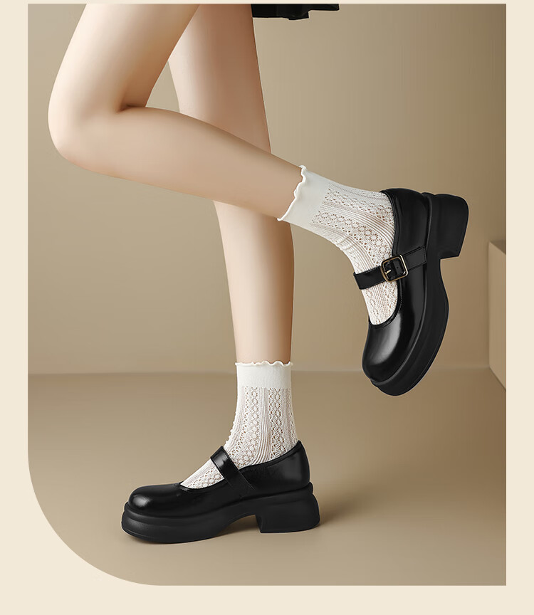 ZHR Women's Single Shoes, 2026 New Style Women's Thick-Soled Mary Jane Shoes, Japanese JK Shoes, British-Style Leather Shoes, JF200 Black, Size 37 11