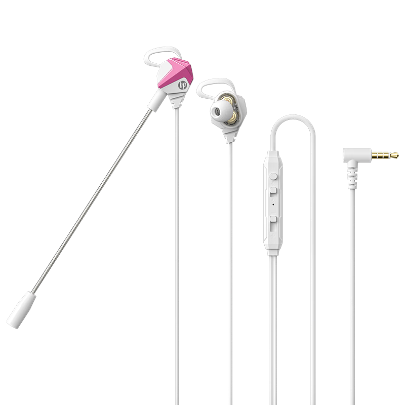 HP DHS-3114 Gaming Headset, In-Ear Noise-Cancelling Dual-Coil Computer And Mobile Universal Study Office Triangular Action PUBG E-Sports Music Wired Headphones, White And Rose Red