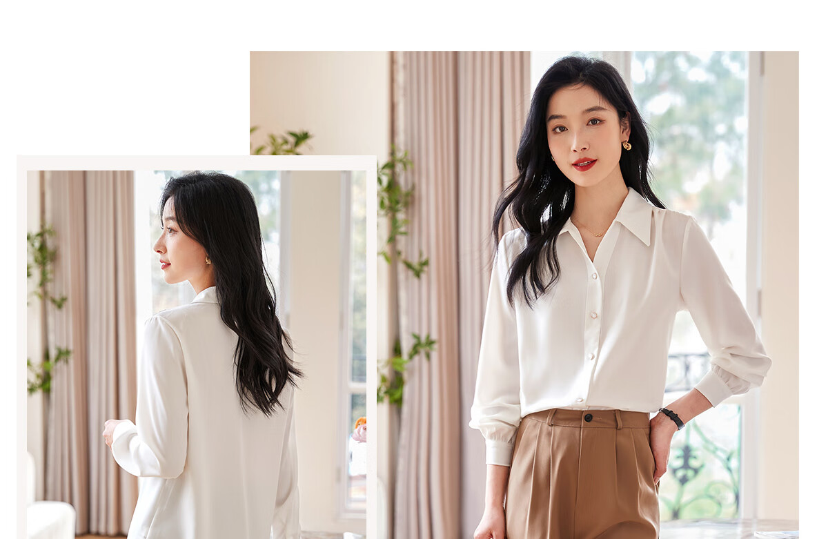 Chushen Spring Autumn Long Sleeve Shirt Women Professional Casual Commuter Lapel Versatile White Shirt S13JC2998 15