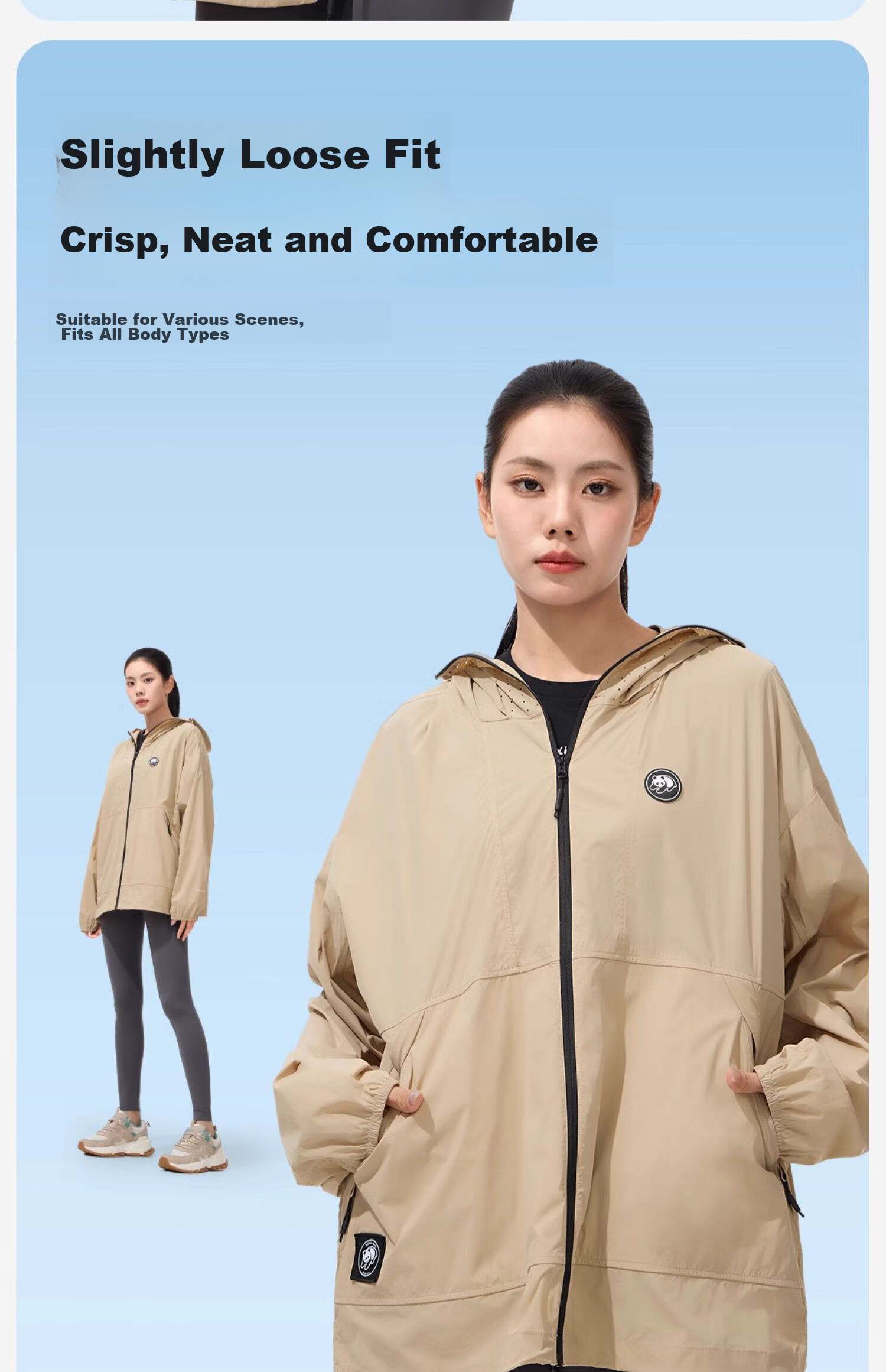 CAMEL Women's Sun Protection Clothing, 2024 Summer New Style, Comfortable Breathable Cool-Feeling UV Protection Garment [Panda Collaboration] XL 14