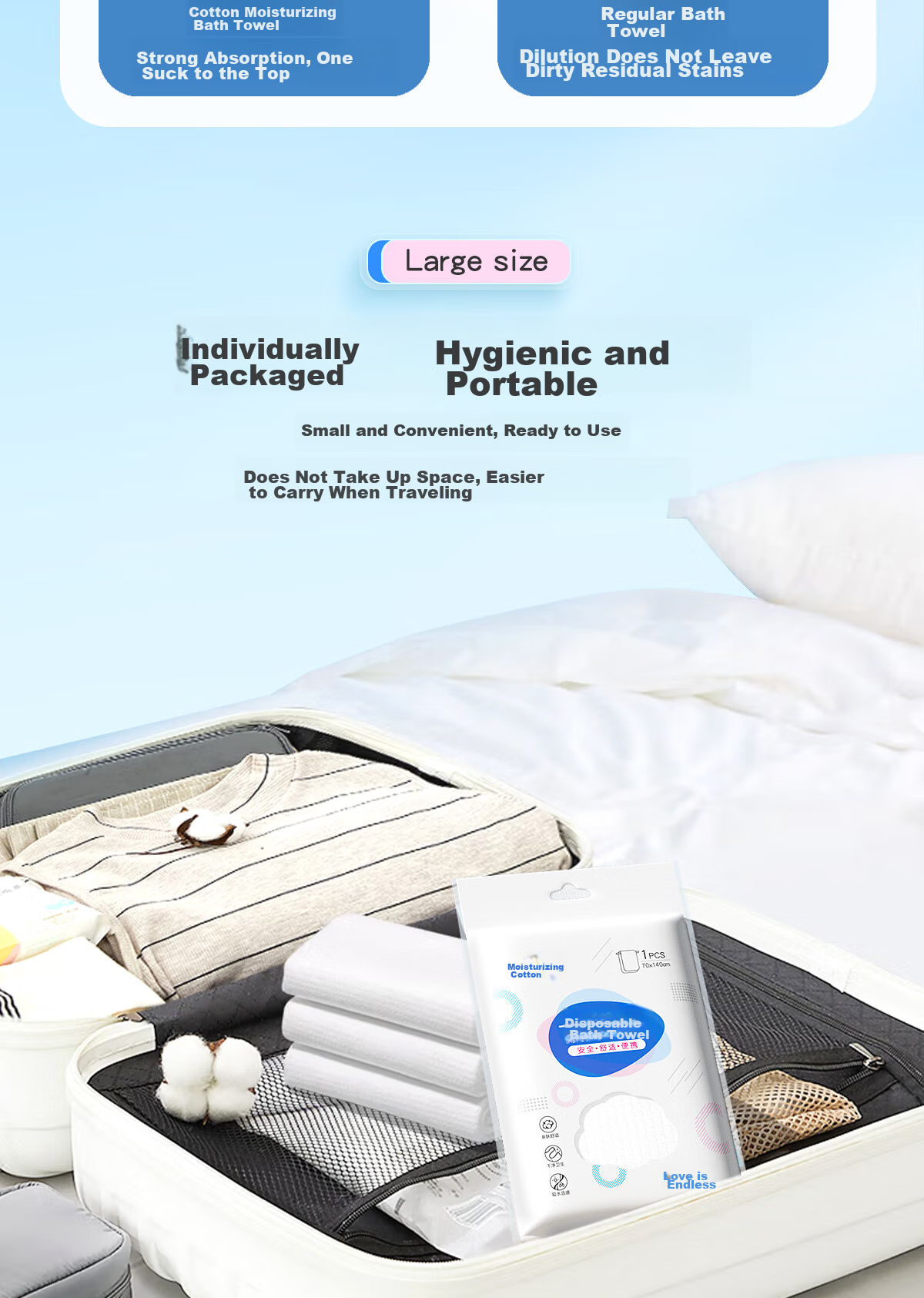 Mianzhirun Disposable Bath Towels, Pack of 10, Thickened Large Size [70*140cm], Individually Wrapped, Portable Bath Towels for Travel And Business Trips 8