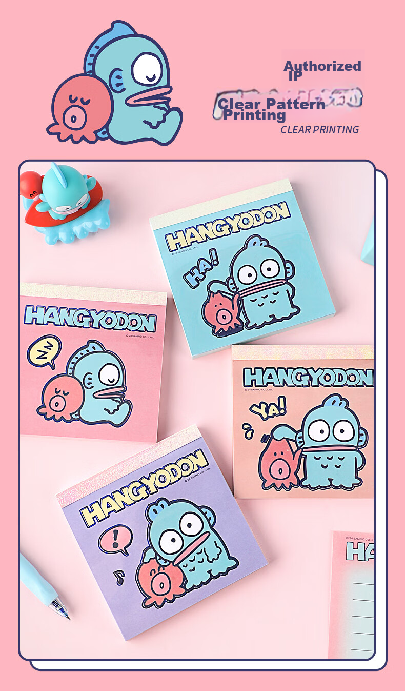 GuangBo X Sanrio Co-Branded Square Notebook, Mini Pocket Notebook, Memo Pad, Aesthetic Journal, Notepad, 100*100mm/80 Sheets, Half-Person Fish Green, KT81387 6
