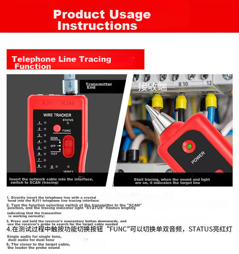 HITECH PRO Network Cable Tester, Wire Tracker, Line Finder, Multifunctional Telephone And Network Cable Tracer, Cable Tester + Tool Kit 7