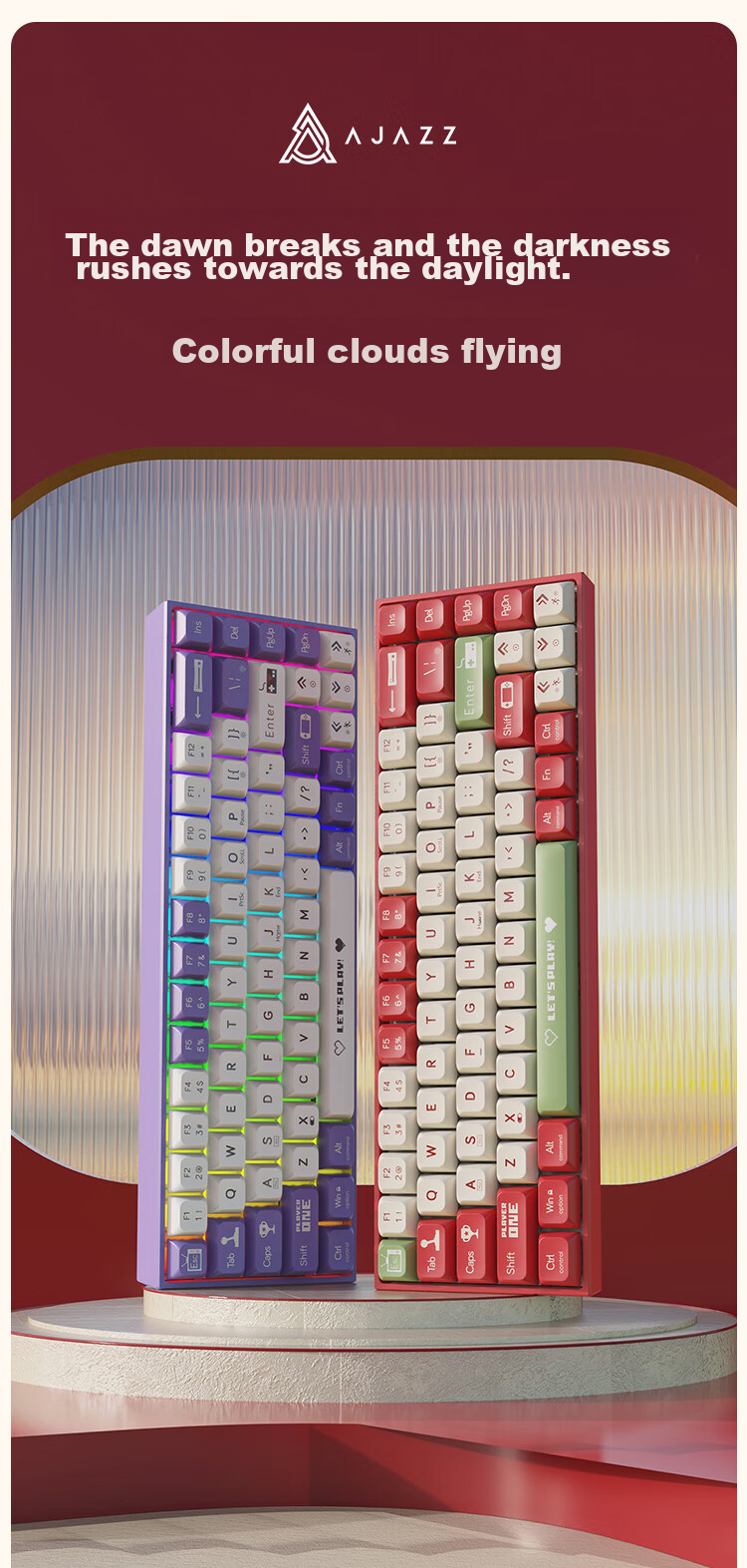AJAZZ AK680 Wired Mechanical Keyboard, Dual-Color Keycaps, 68 Keys, Full Hot-Swappable, Customizable Mechanical Keyboard, Mixed Colorful Lighting Effects, Portable And Compact, Gray-White, Red Switches 1
