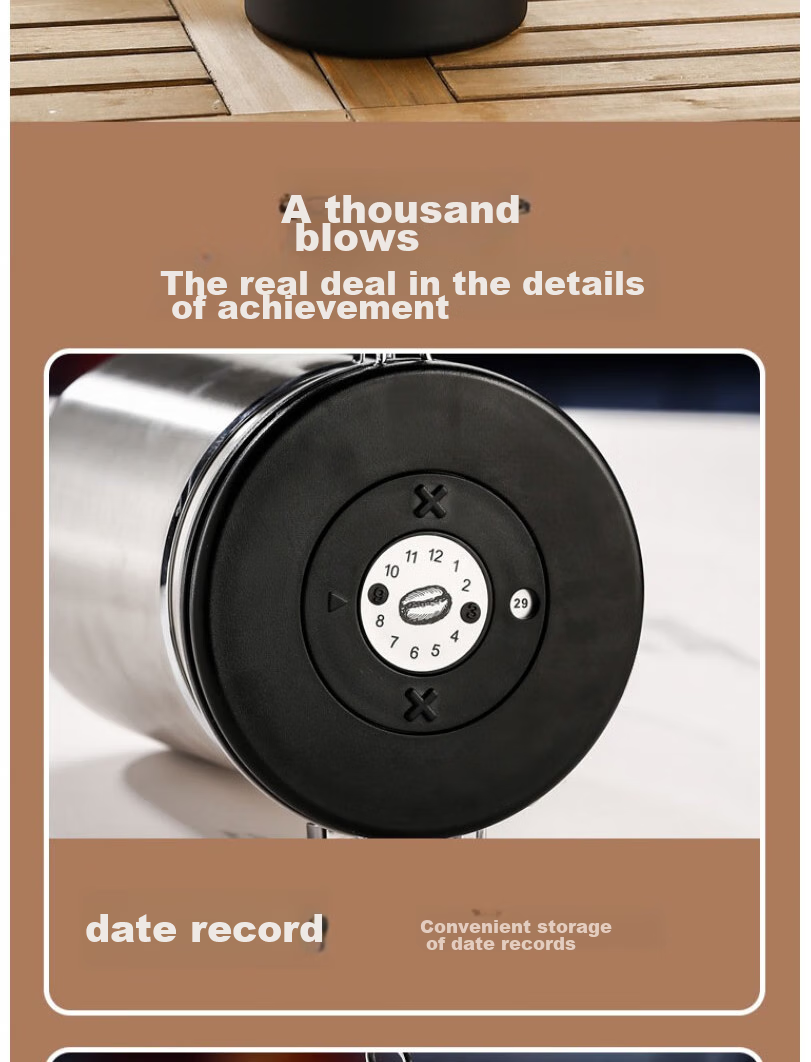Beiyin Coffee Bean Storage Canister with Spoon, Sealed 304 Stainless Steel Container, Ventilated, Date Setting Option, Black, 1.5L 13