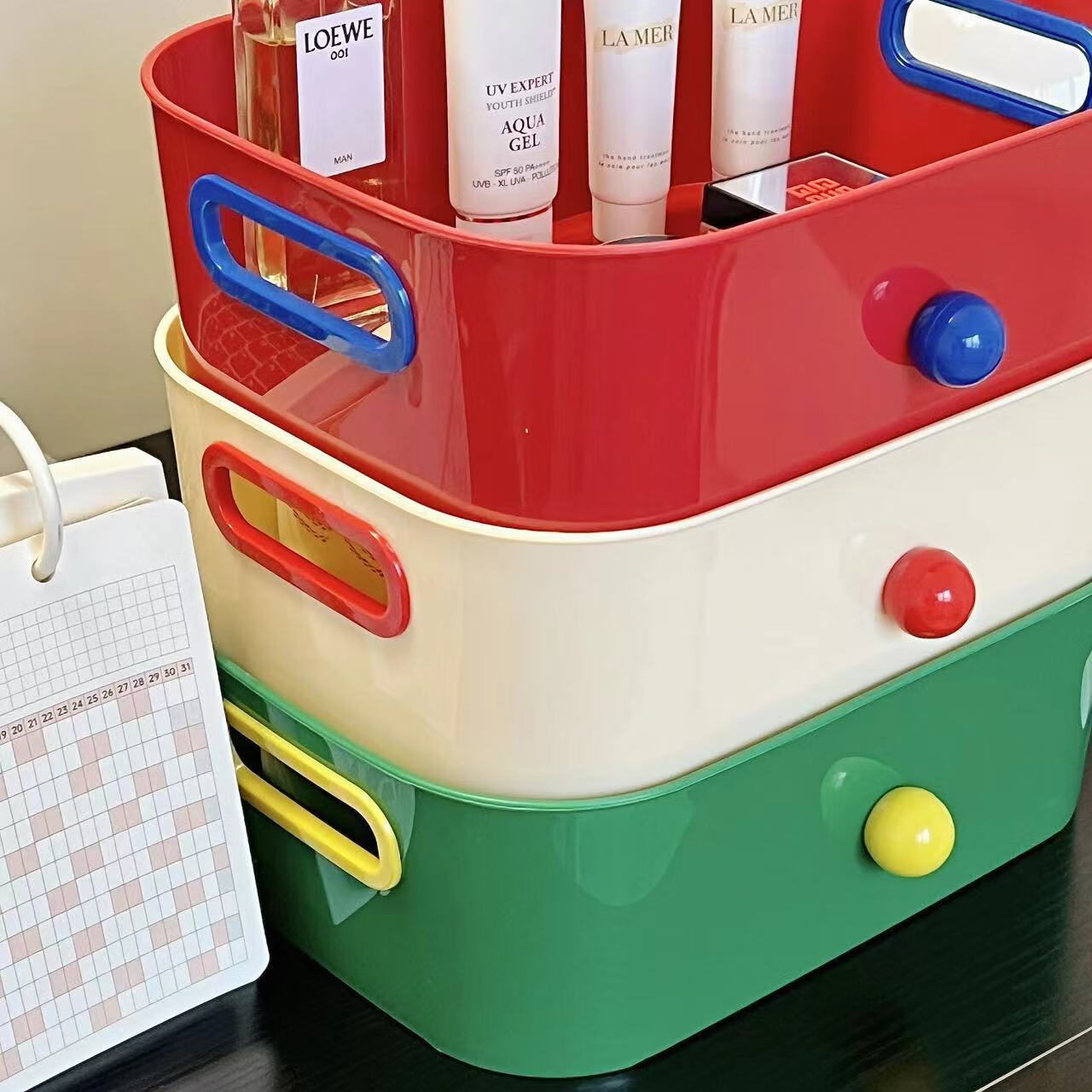 Fan Ye's Set of 3 Dopamine Storage Boxes Desktop Organizer Snack Basket Toy Bin Stationery Makeup Miscellaneous Items Holder 1