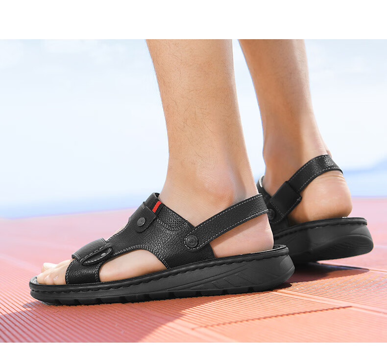 HLA Sandals, Outdoor Beach Men's Casual Slippers HAALXM2EBH149, Black, Size 39 6