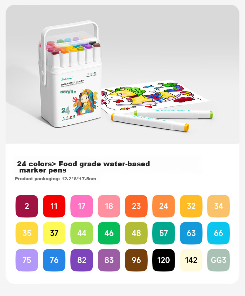 Touch Mark [Super Popular] Taichi Stationery 24-Color Food-Grade Markers, Washable Dual-Tip Watercolor Pens for Children, Drawing Pens for Students, Art Supplies, Children's Birthday Gift 21