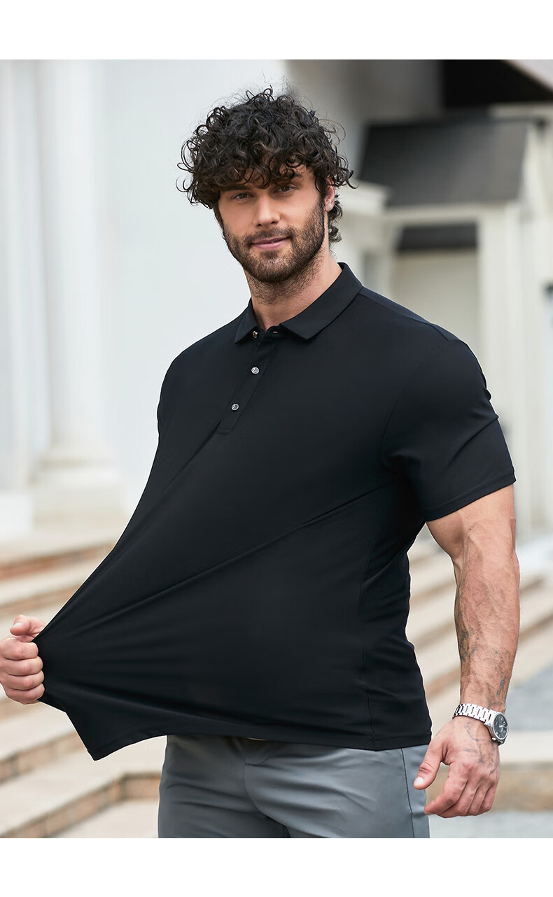 Dibinze Plus Size Ice Silk Short Sleeve Polo Shirt Men Summer Thin Loose Big and Tall Black 2XL 13