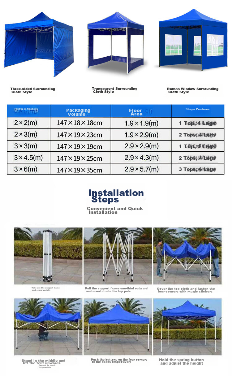 Jingantong Rain Shelter Sunshade Canopy, Outdoor Thickened Foldable Four-Legged Sun Umbrella Parking Shelter, 3*6m Blue 10