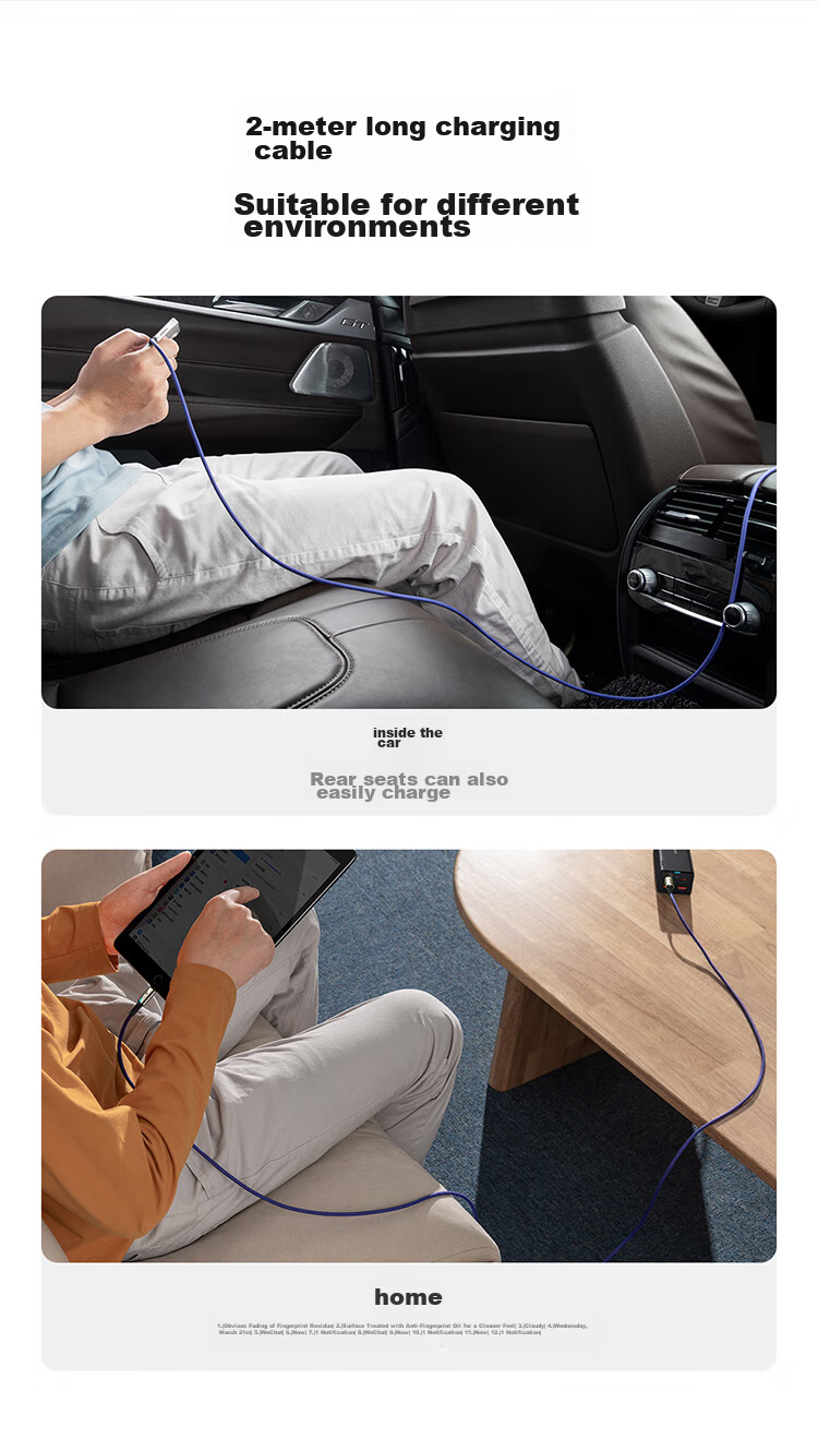 Baseus Apple Data Cable, PD Fast Charging Cable, 20W Charging Cable, Suitable for IPhone14/13/12ProMax/xs Phones, Car Charger with Night Light, Braided Extended, 2 Meters Black 20