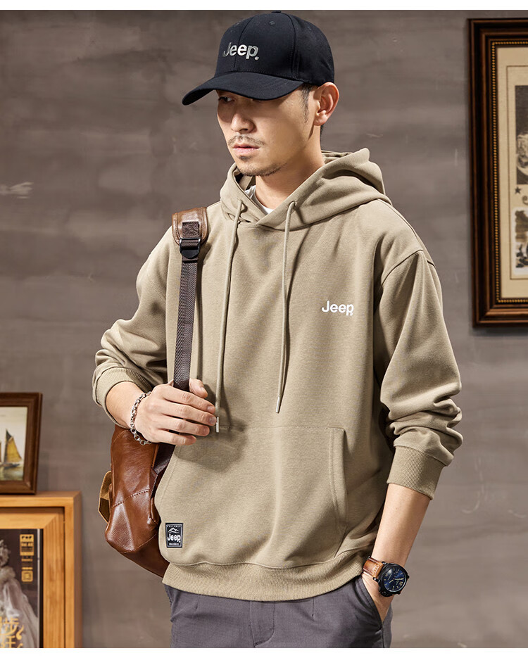 JEEP High-End Embroidered Men's Hooded Sweatshirt, Casual Loose Long-Sleeve Pullover T-Shirt Top for Spring And Autumn 2026 6