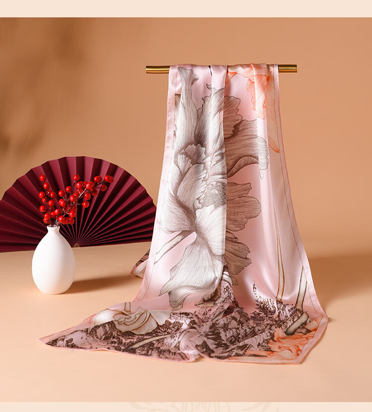 Hangsifu Silk Scarf, Chinese Style Mulberry Silk Shawl, Long Scarf, Gift for Wife Or Mother's Birthday, Practical Present for Women, Holiday Gift 9