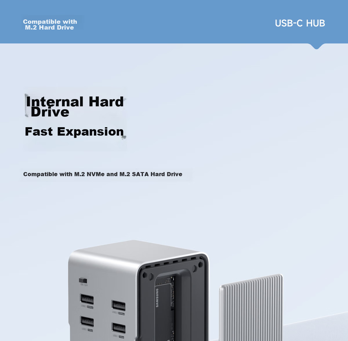 Hagibis Desktop Expansion Dock, Type-C Hub, USB Multi-Port Adapter, Hard Drive Enclosure, M.2 Thunderbolt 5/4 Compatible, Suitable for Apple Mac Laptops, HUB Splitter 9