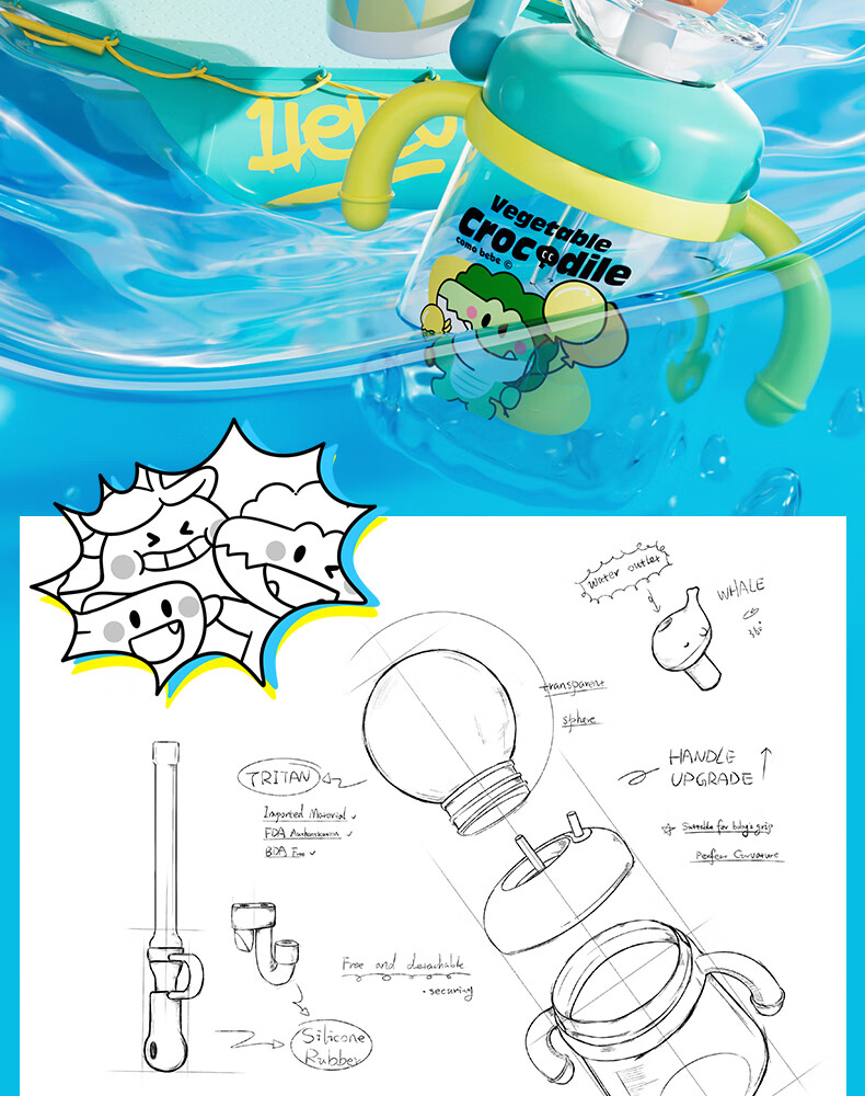 Comobebe Cute Diving Cup for Kindergarten Kids to Love Drinking Water, Children's Water Cup with Straw, Diving Cup, Fountain Cup 2