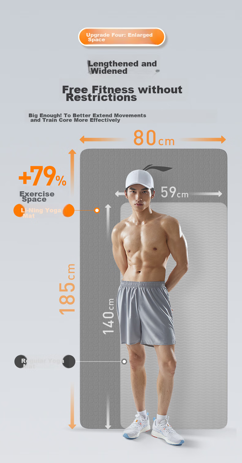 Li-Ning Yoga Mat, TPE Material, for Men, Thickened, Wide, Professional Non-Slip, for Jump Rope Exercises, Sports Mat, Quiet And Shock-Absorbing, Gray Color 17